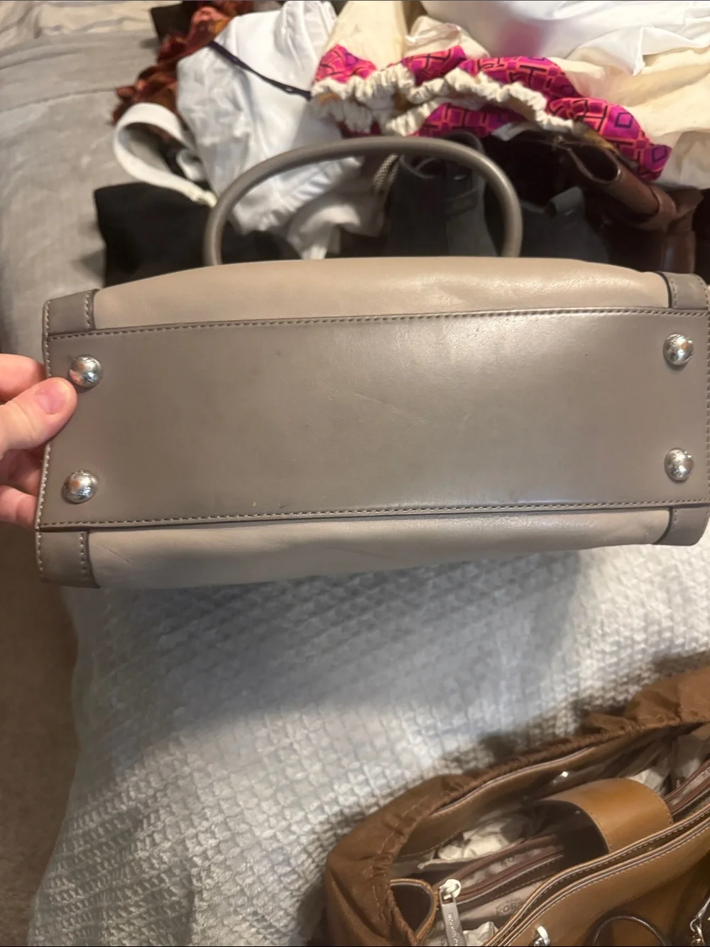 Michael Kors Two-Tone Taupe Satchel with Silver Hardware